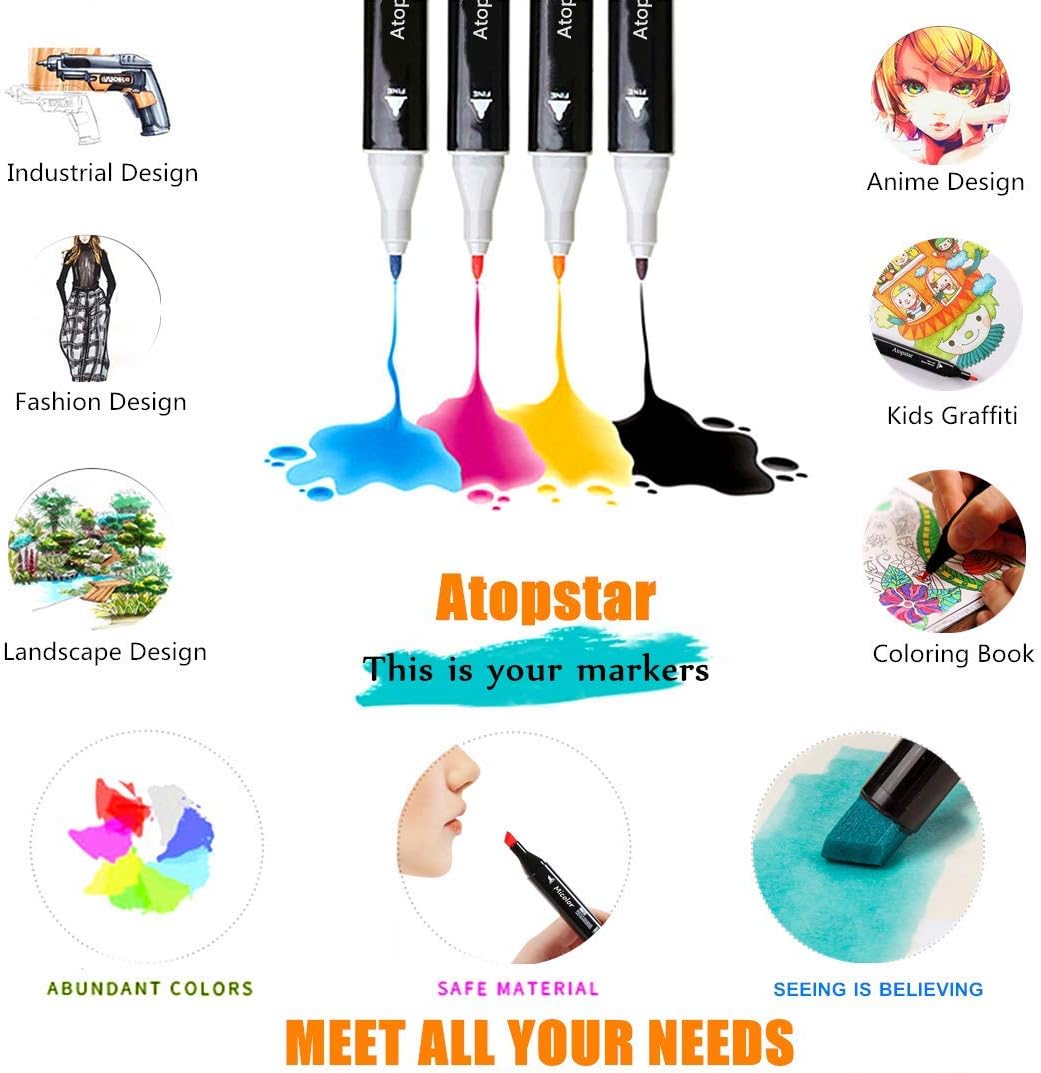 Atopstar 168 colors marker set color range